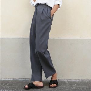 The Frankie Shop Graphite Pleated Suit Trousers in Medium
